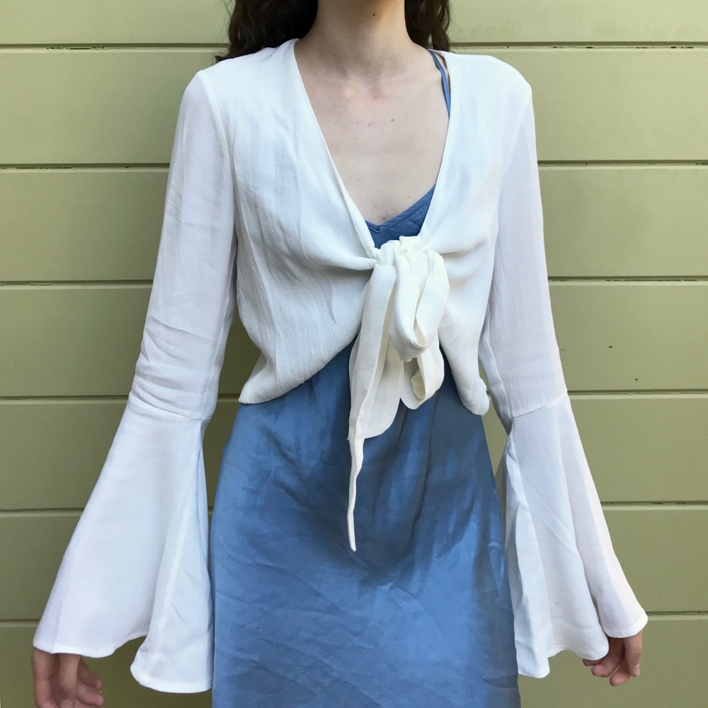 Romantic white tie up blouse